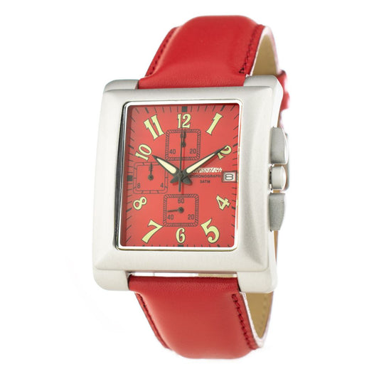 Chronotech Rote Leder-Kleid-Uhr