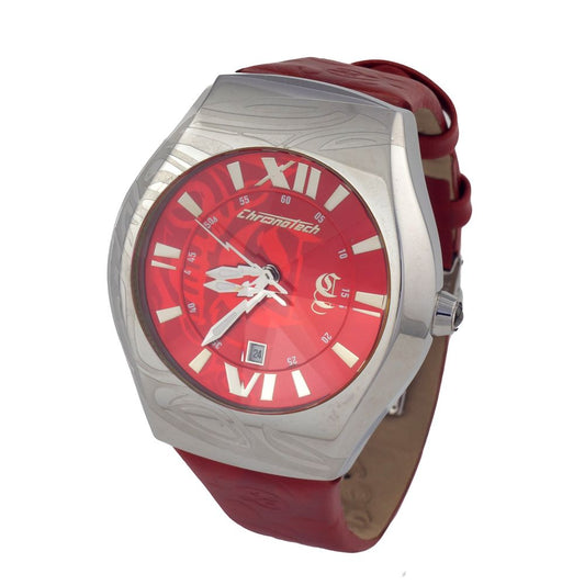 Chronotech Rote Leder-Kleid-Uhr