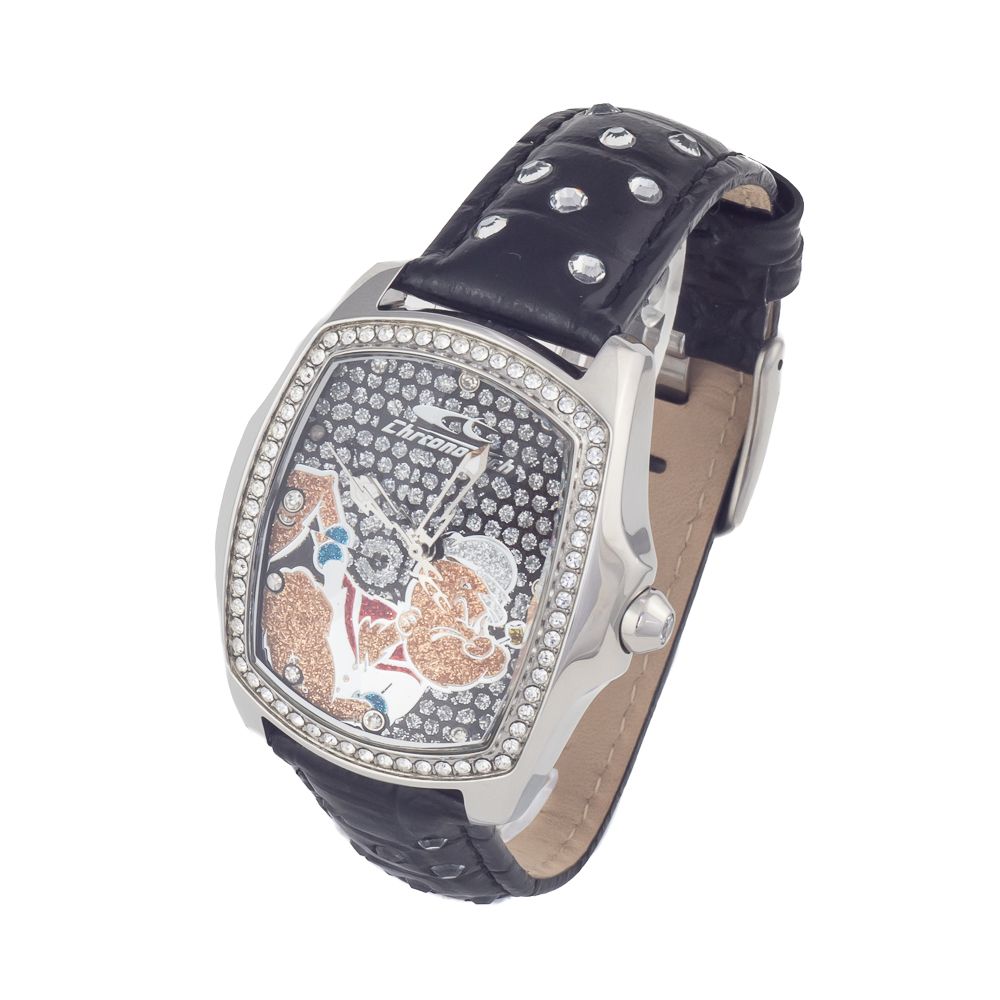 Chronotech Schwarze Leder-Kleidungsuhr