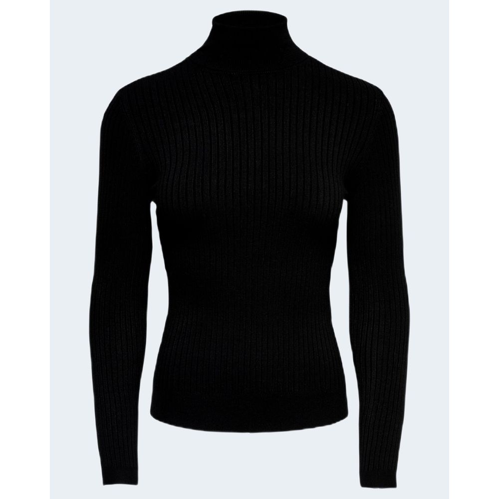 Only Schwarzer Viskose-Rollkragenpullover