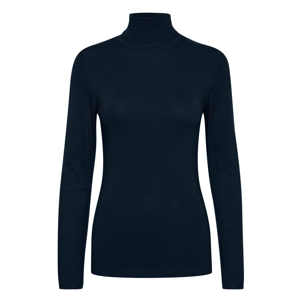 ICHI Blauer Viskose-Rollkragenpullover