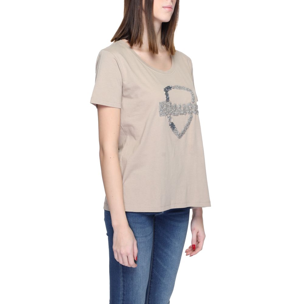 Blauer Beigefarbenes T-Shirt aus Baumwolle