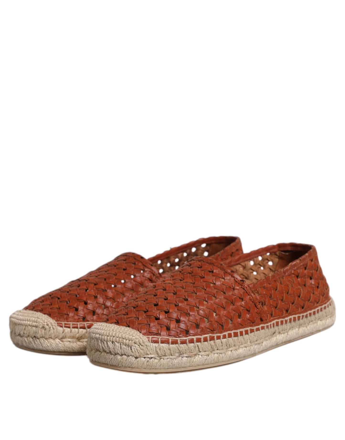 Dolce & Gabbana Kastanienbraune gewebte Leder Herren Espadrille Schuhe