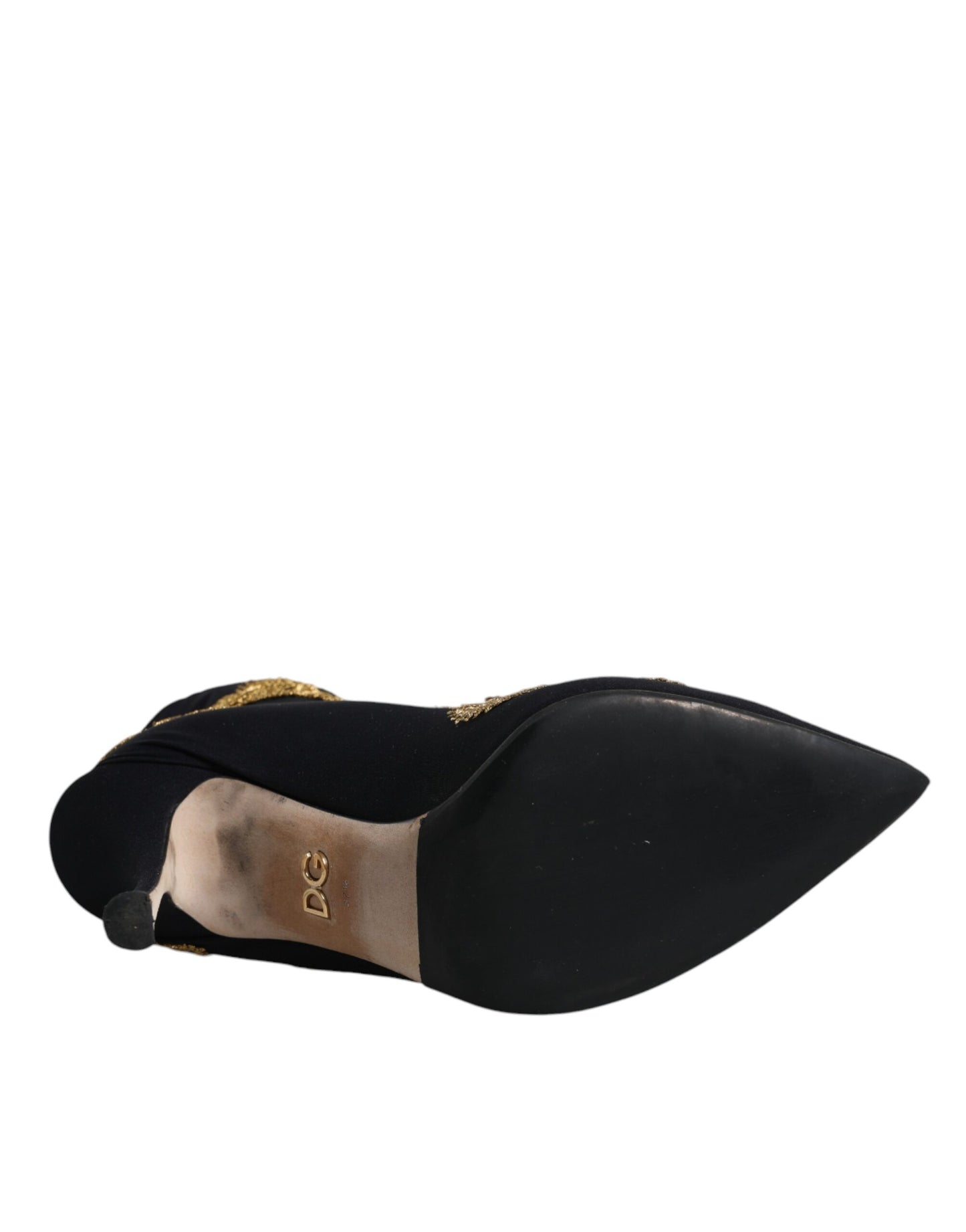 Dolce & Gabbana Schwarz Gold Stickerei Slip On Stiefel Schuhe