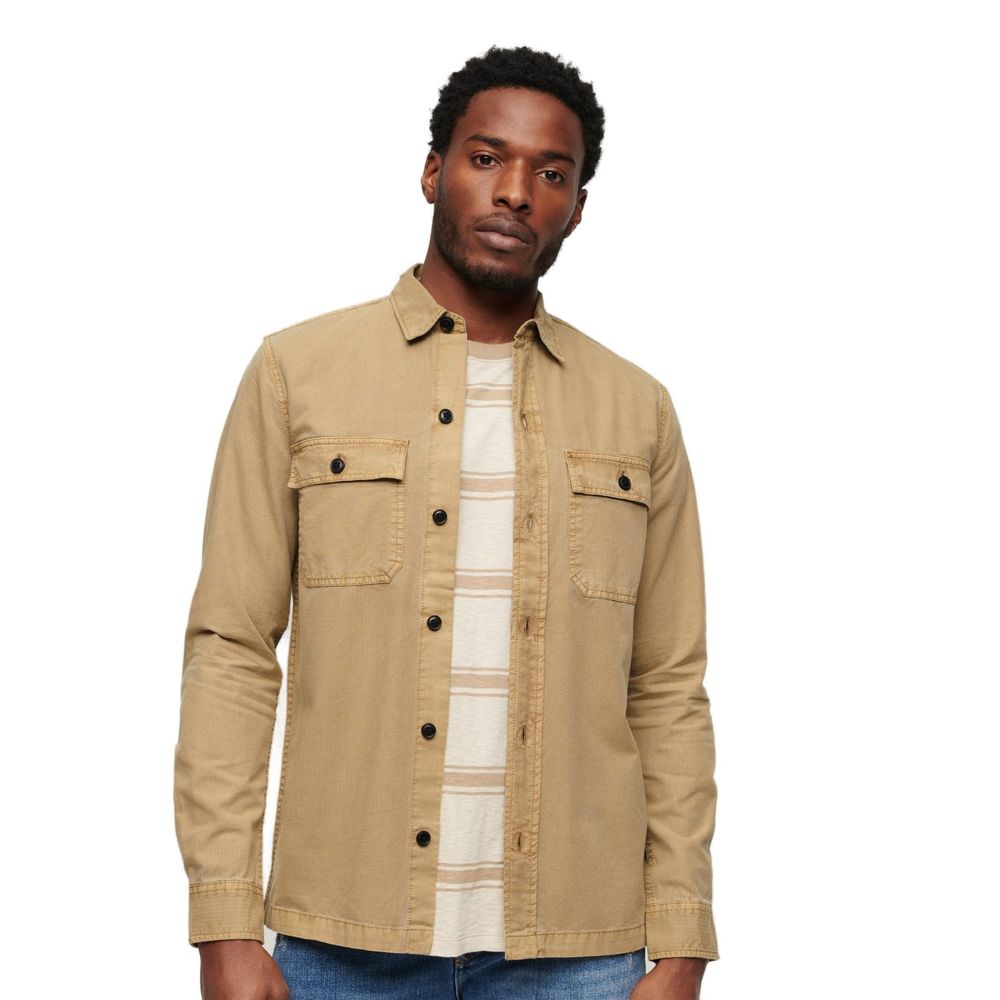 Superdry Beigefarbenes Baumwollhemd