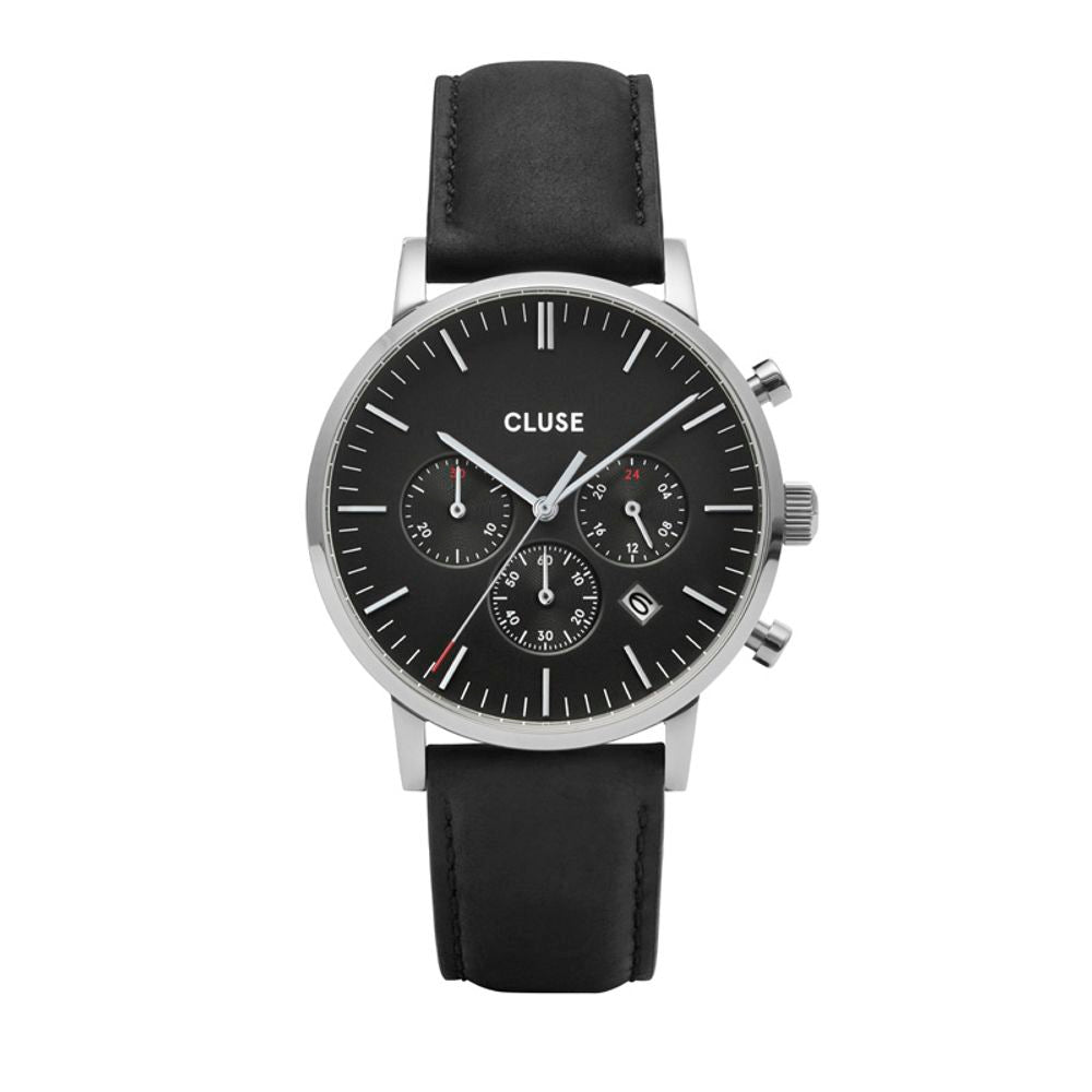 Cluse Schwarze Lederuhr