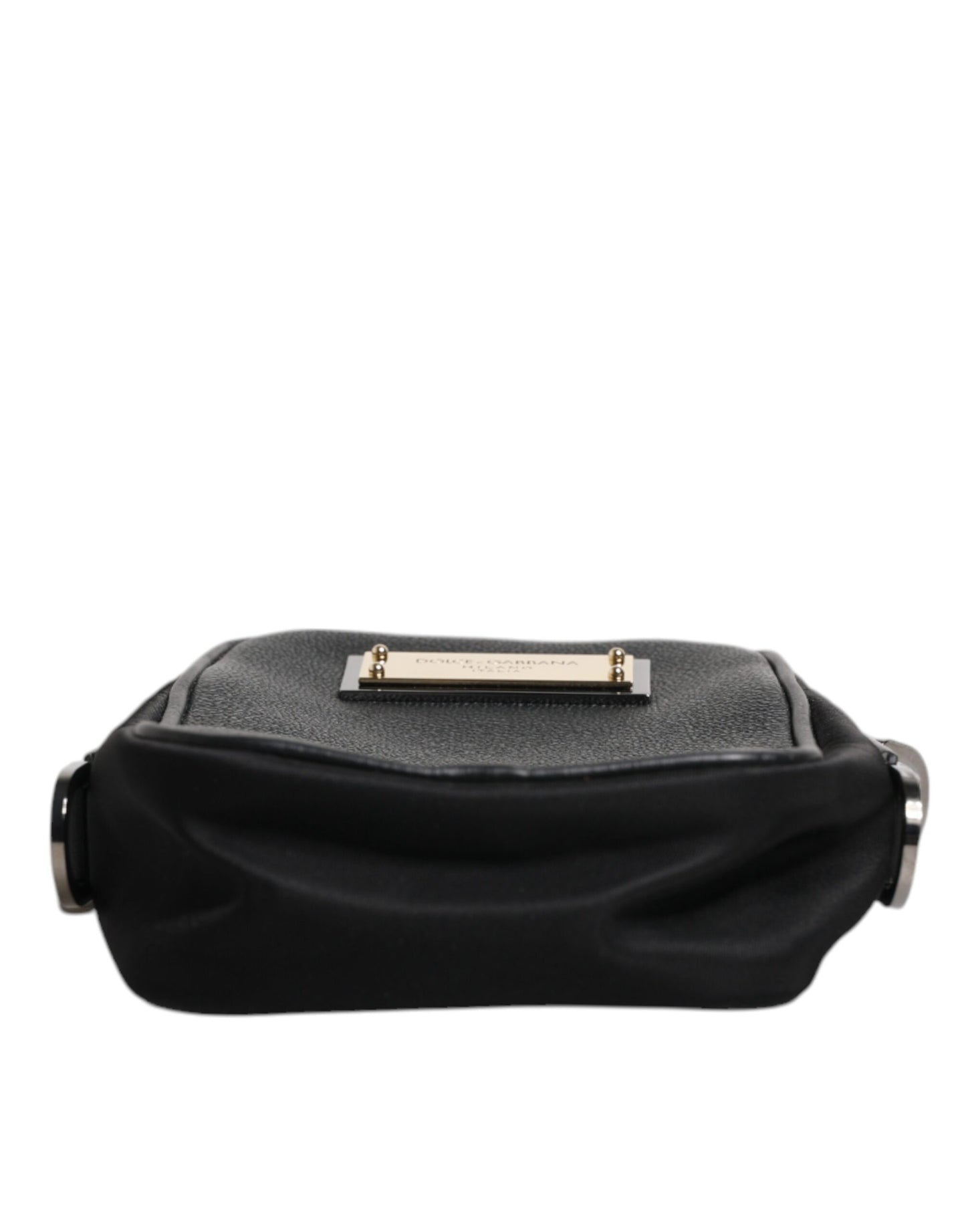 Dolce & Gabbana Schwarzes Narbenleder Logo-Plakette Clutch Bag