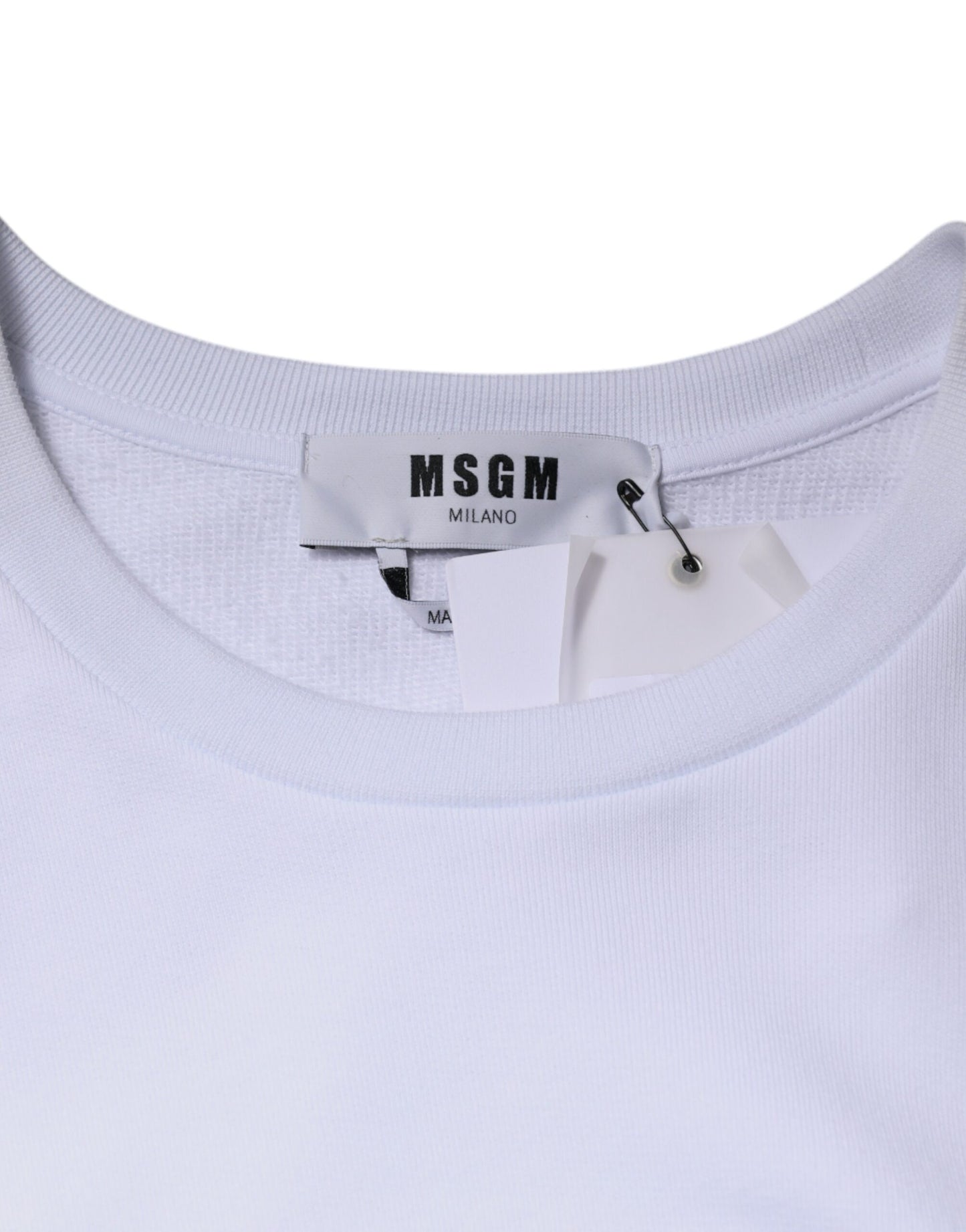 MSGM Weißes Baumwoll-Minikleid mit Gürtel und langen Ärmeln und Rundhalsausschnitt