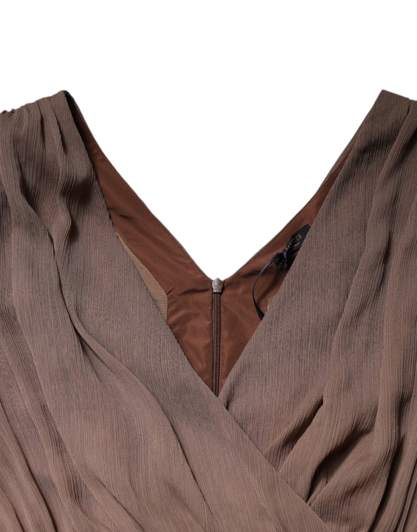 Peserico Braunes ärmelloses langes Maxikleid mit tiefem V-Ausschnitt in A-Linie