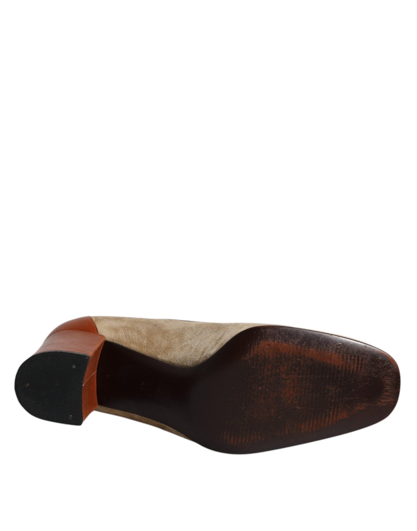 Dolce & Gabbana Beige Braun Leder Blockabsatz Pumps Schuhe