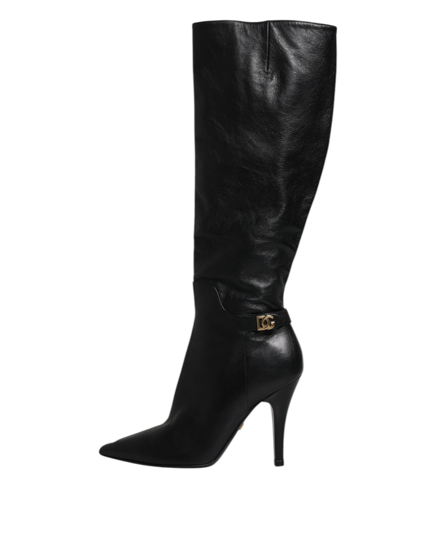 Dolce & Gabbana Schwarze Leder Absätze Kniehohe Stiefel Schuhe