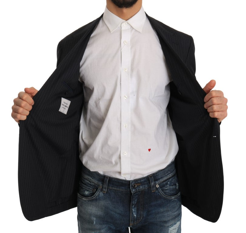 Dolce & Gabbana Graue gestreifte Wolljacke Mantel Slim Blazer