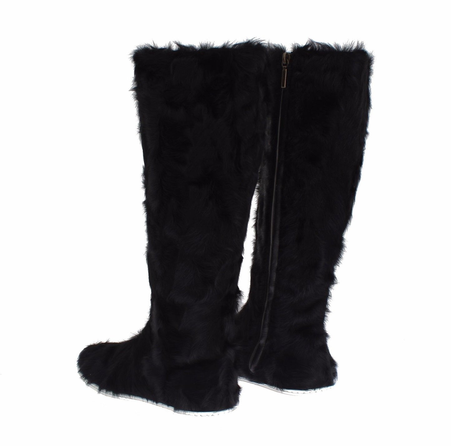 Dolce & Gabbana Schwarze Xiangao Lammfell-Lederstiefel