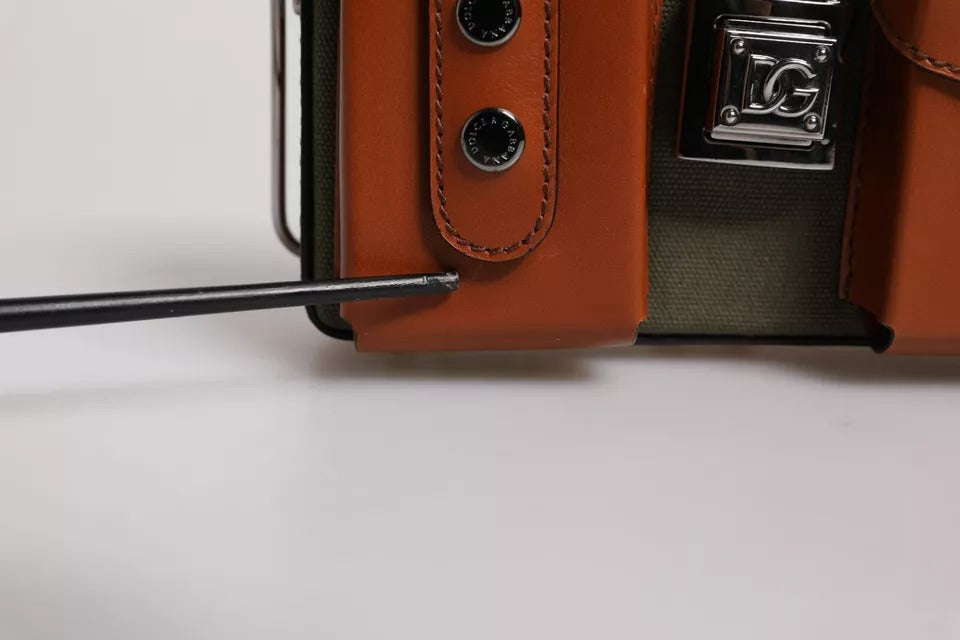 Dolce & Gabbana Grün Braun Leder Clutch Geldbeutel Tasche