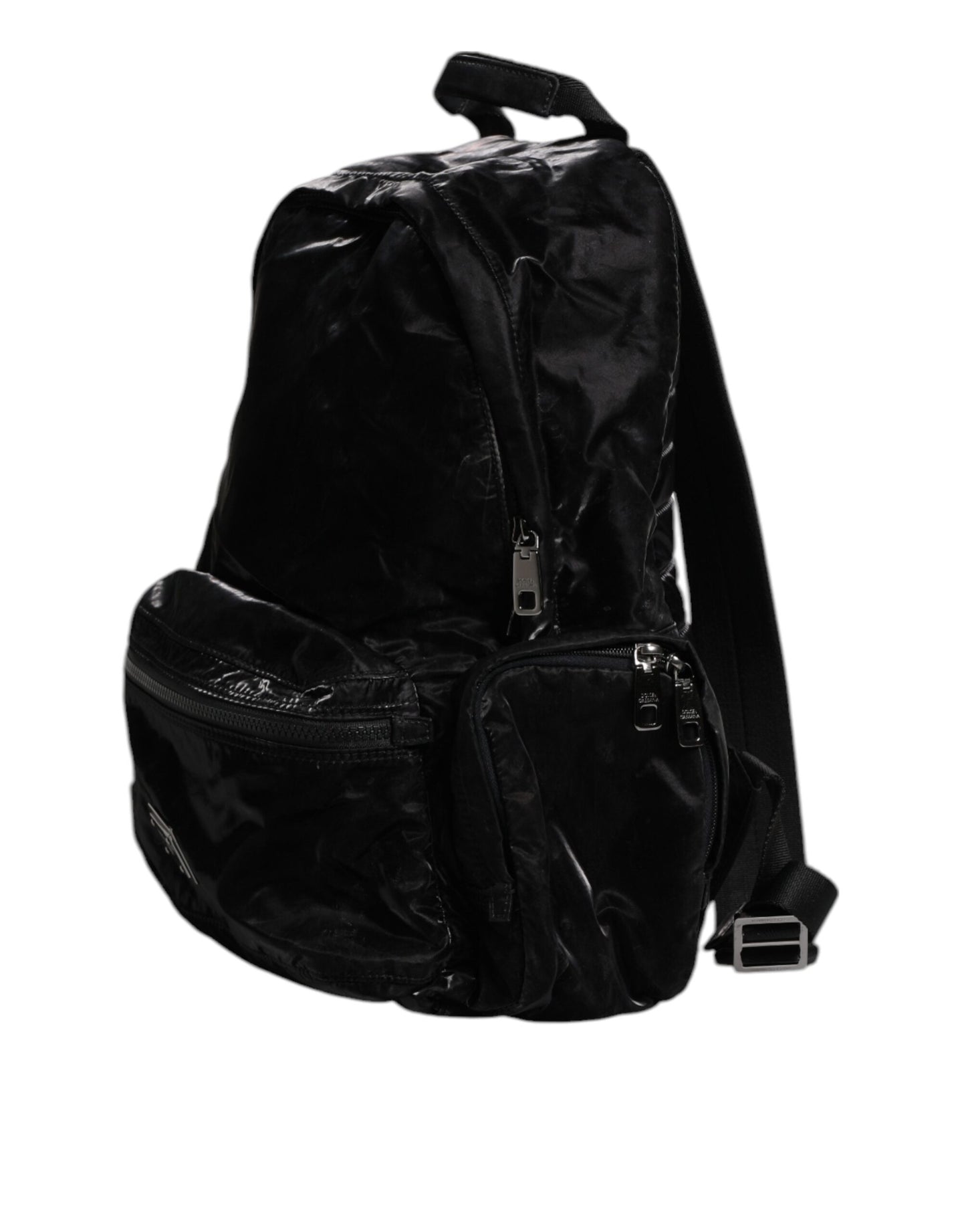 Dolce & Gabbana Schwarzes Nylon Logo Plaque Travel School Backpack Tasche