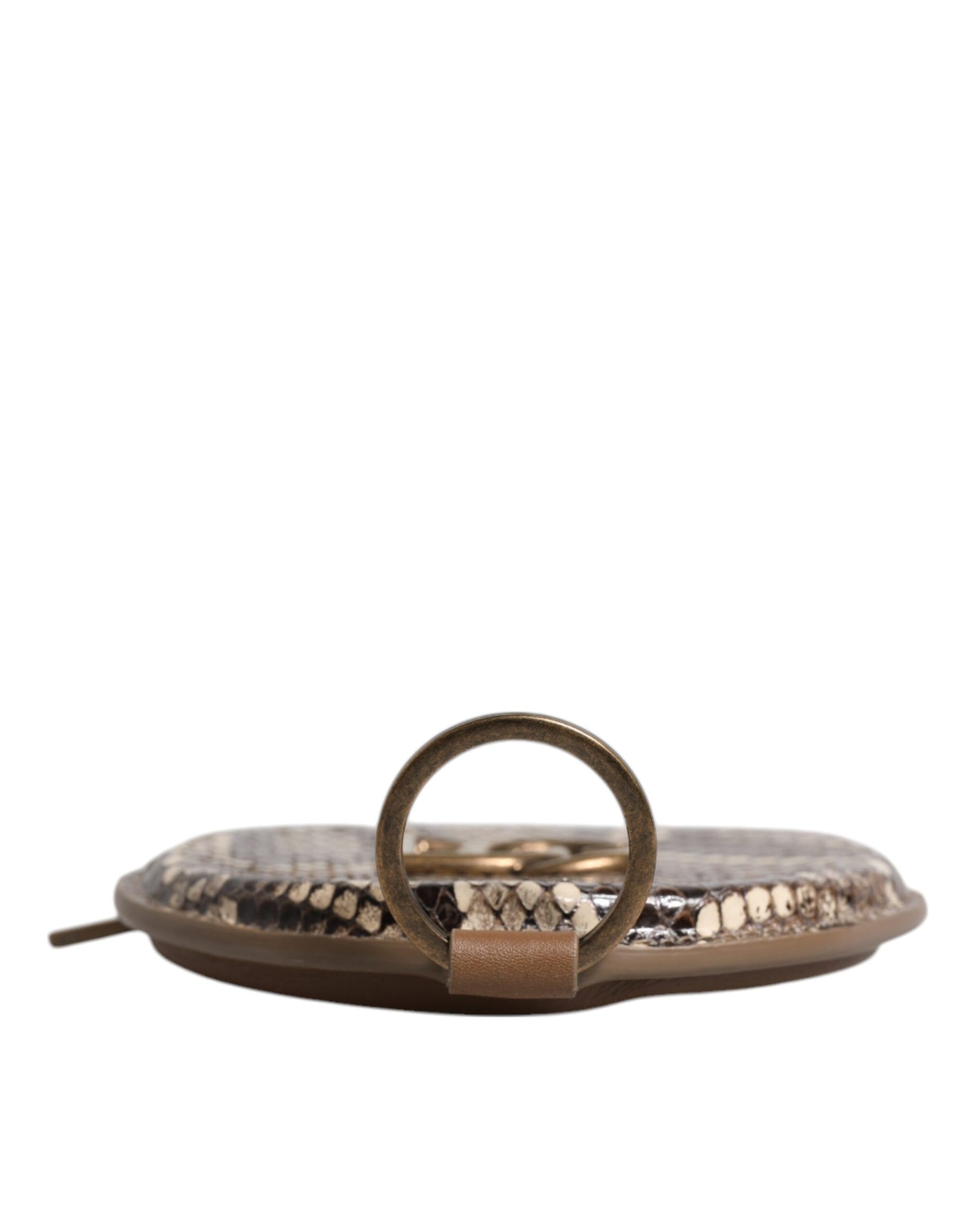 Dolce & Gabbana Braunes rundes Leder DG Logo Münzgeldbörse Lanyard Wallet