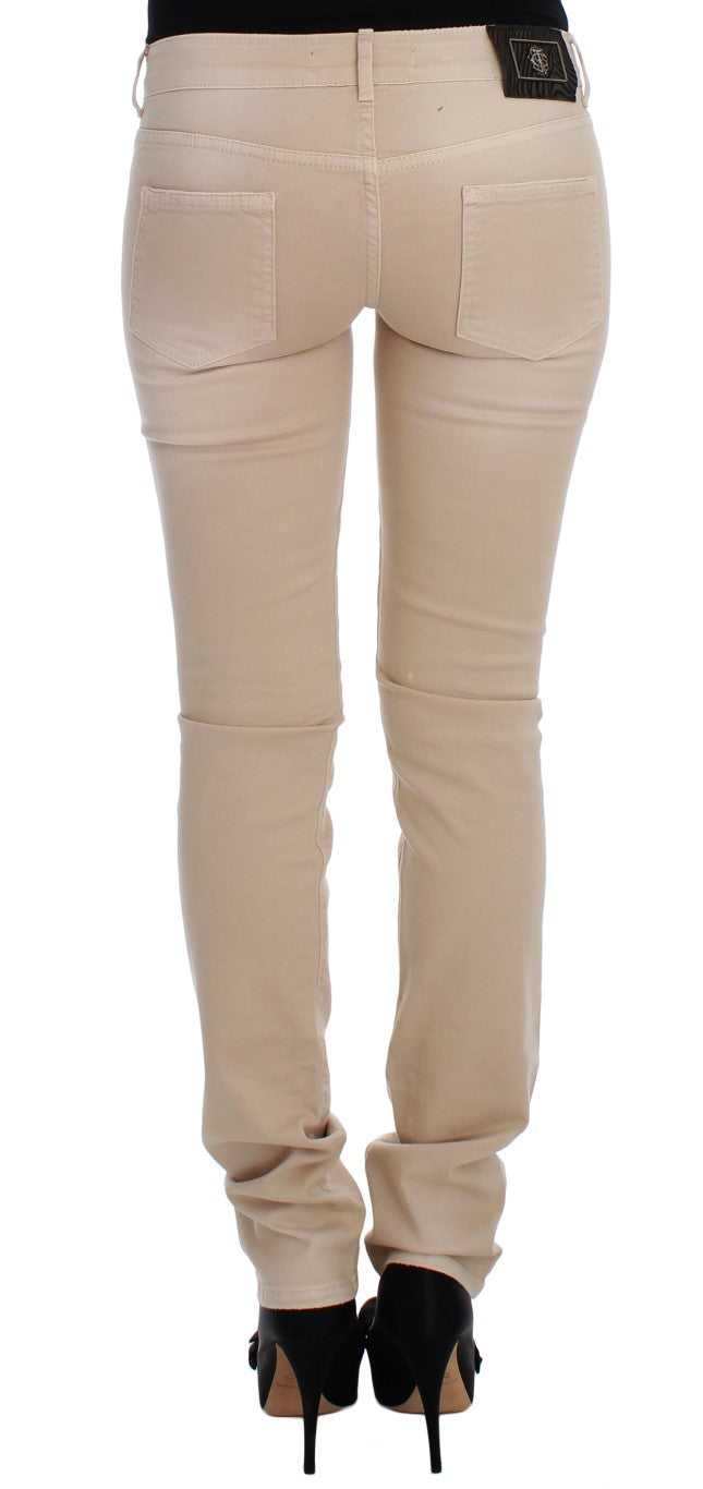 Cavalli Beige gewaschene Slim Fit Baumwoll-Stretch-Jeans