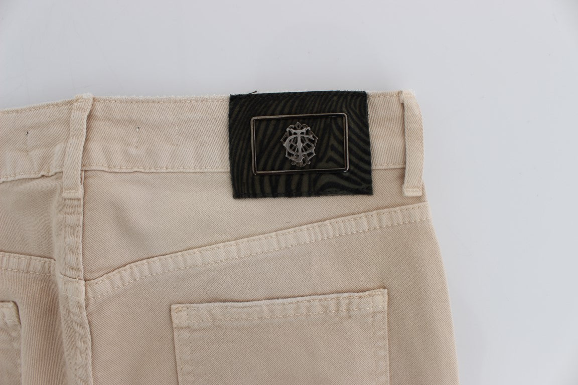 Cavalli Beige gewaschene Slim Fit Baumwoll-Stretch-Jeans