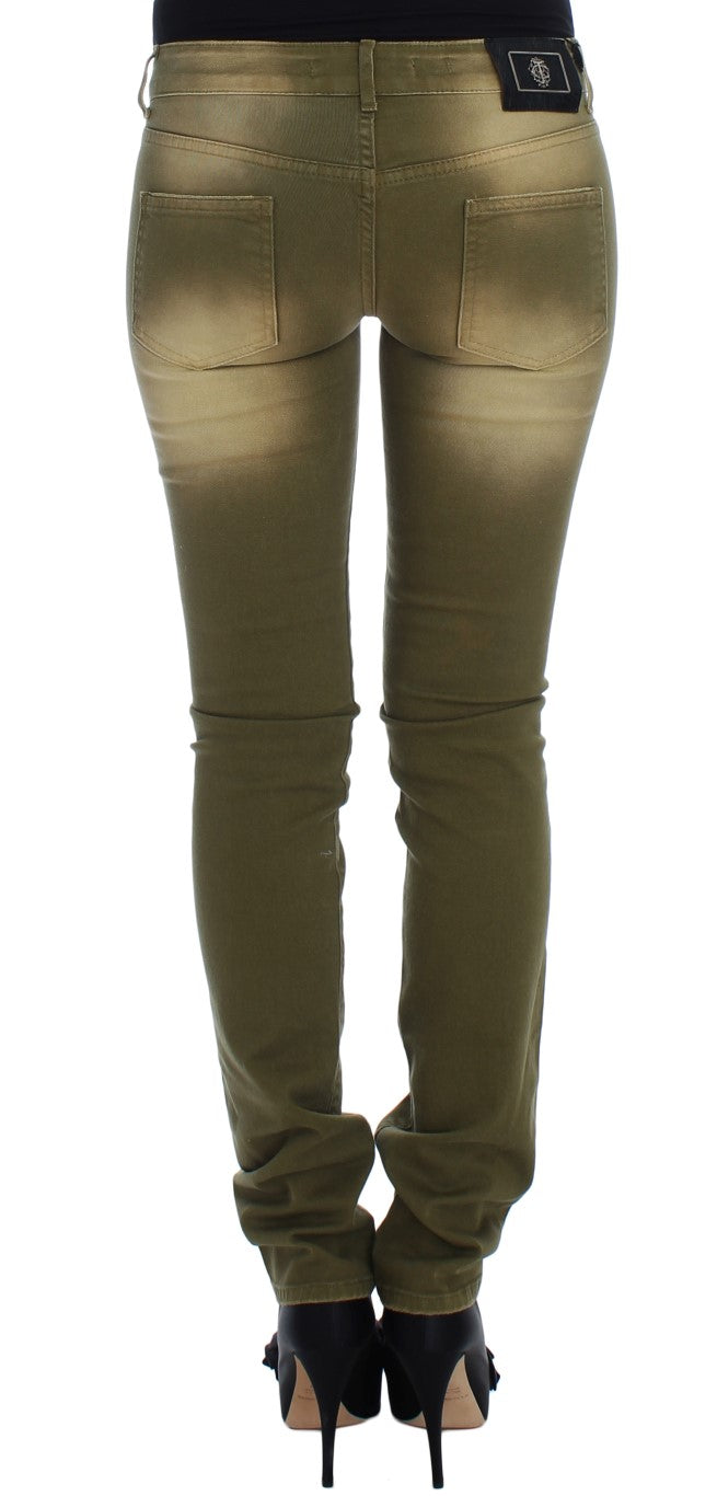 Cavalli Grün gewaschene Slim Fit Cotton Stretch Jeans
