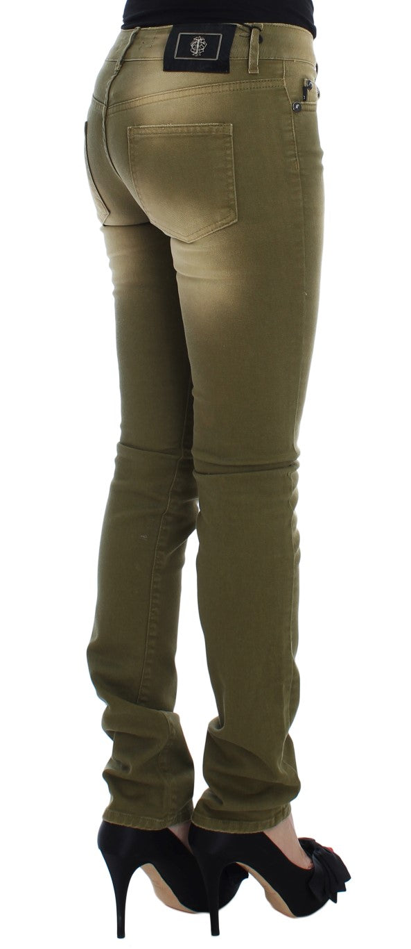 Cavalli Grün gewaschene Slim Fit Cotton Stretch Jeans
