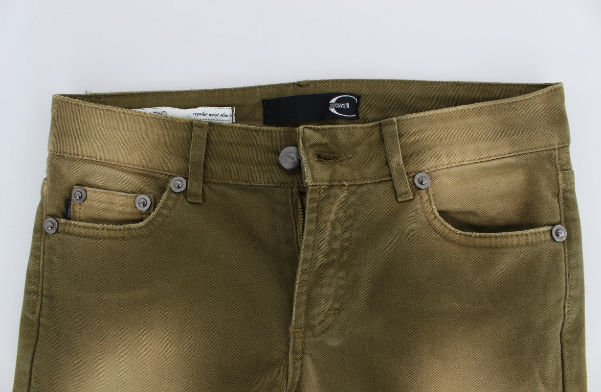 Cavalli Grün gewaschene Slim Fit Cotton Stretch Jeans