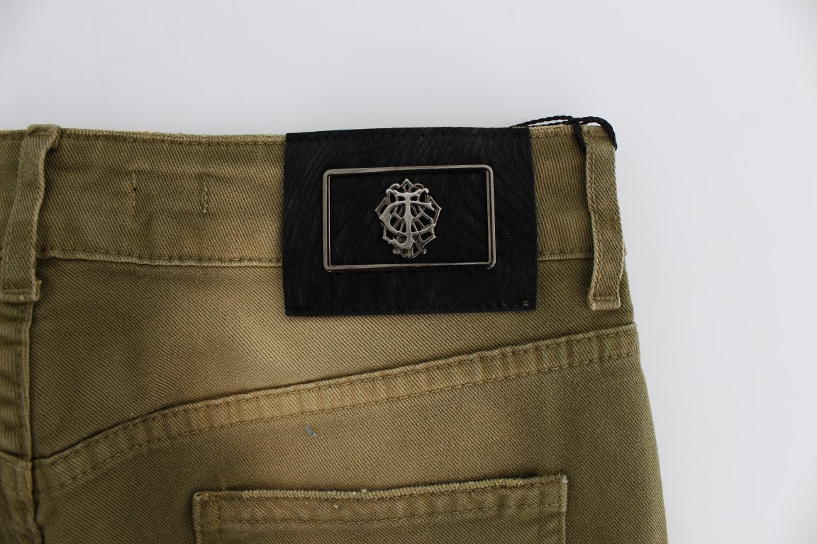 Cavalli Grün gewaschene Slim Fit Cotton Stretch Jeans