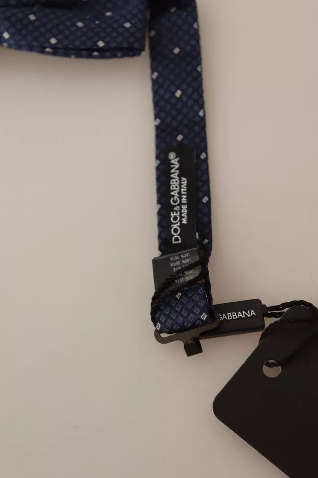 Dolce & Gabbana Blau gemusterte Seidenfliege mit verstellbarem Halsband Männer