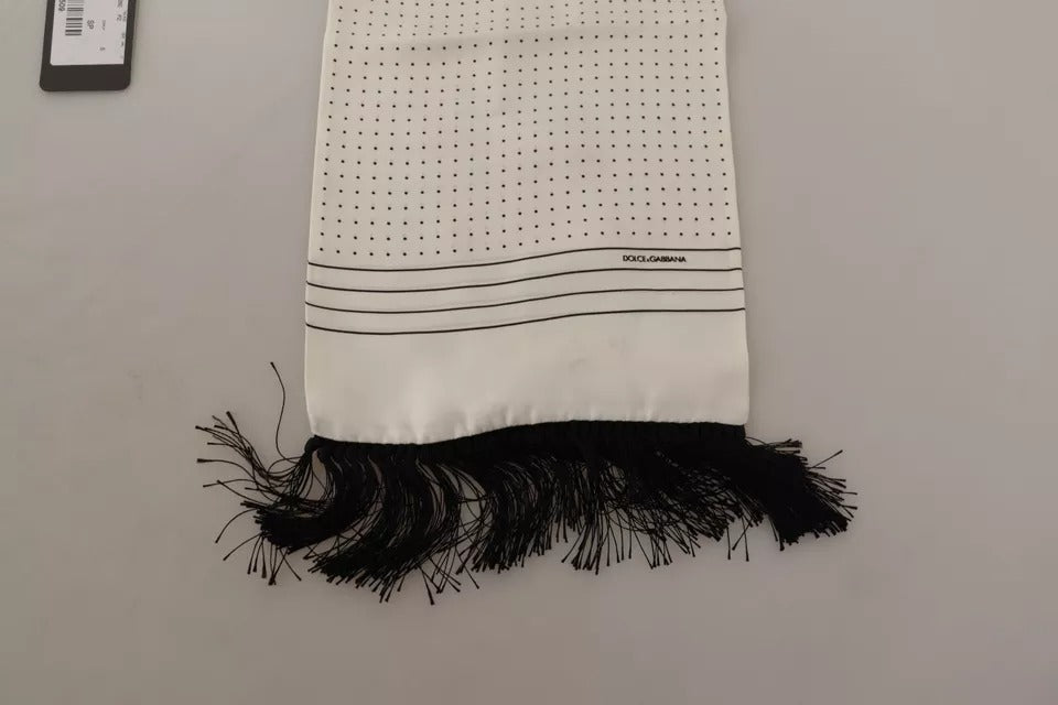 Dolce & Gabbana Weißes Polka Dots Muster Seidenfransen Wickelschal