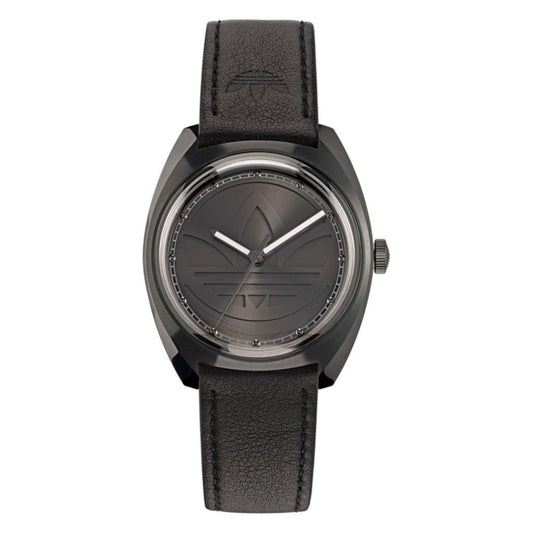 Adidas Schwarze Leder-Kleidungsuhr