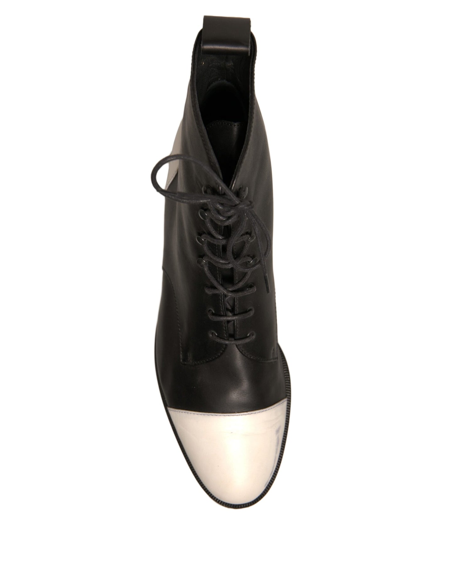 Sergio Rossi Schwarz Weiß Leder Lace Up Flats Ankle Boots Schuhe