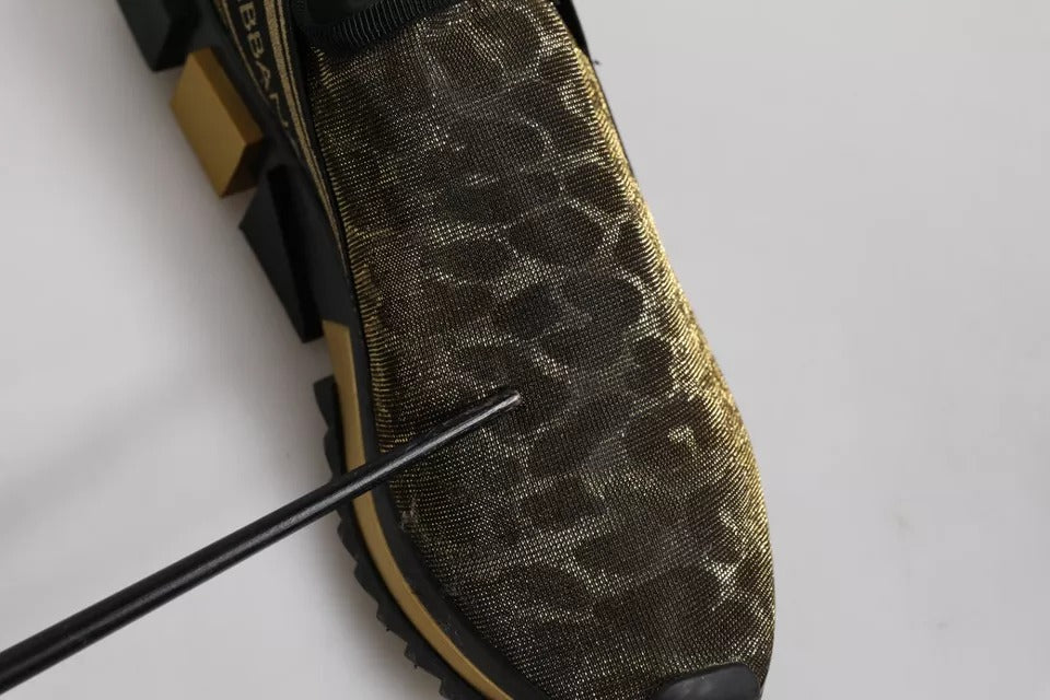 Dolce & Gabbana Gold Glitter Leopard Sorrento Sneakers Schuhe