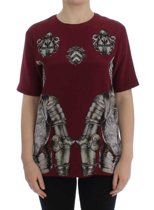 Dolce & Gabbana Red Knight Print Seidenbluse T-Shirt