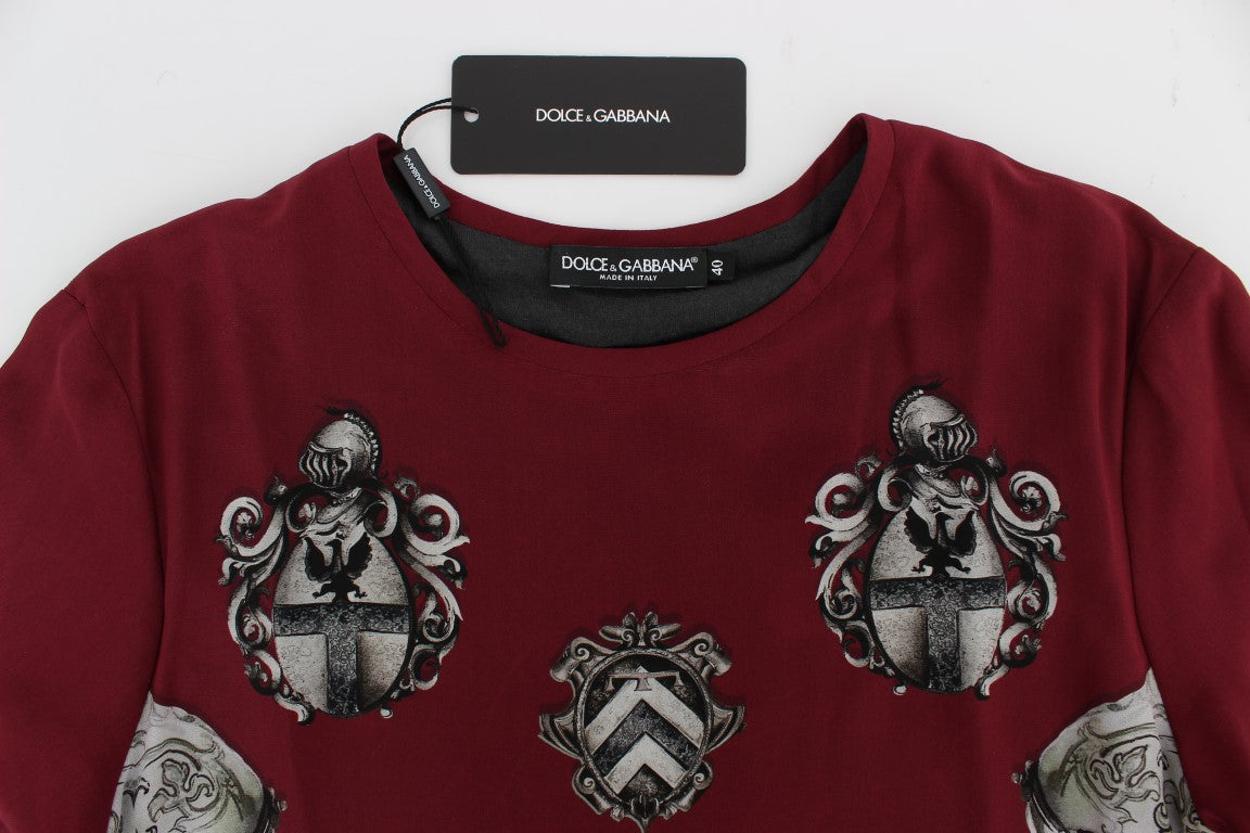Dolce & Gabbana Red Knight Print Seidenbluse T-Shirt