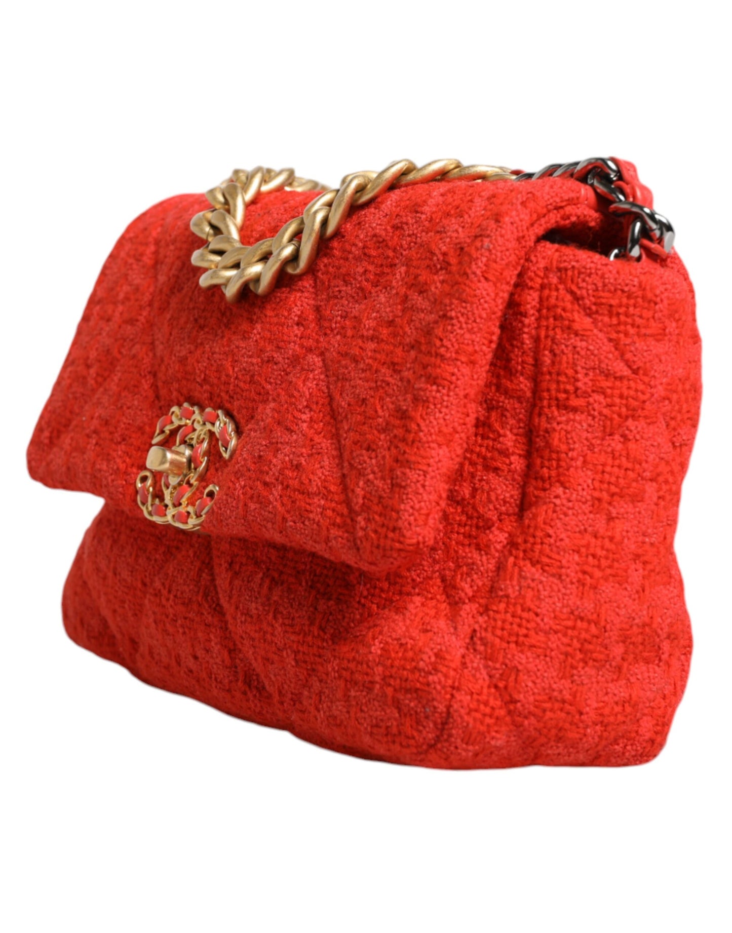 Chanel Rote Tweed 2WAY Handkette Mittlere Umhängetasche Geldbörse