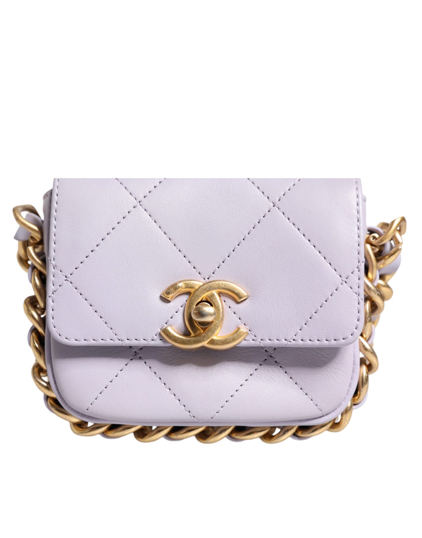 Chanel Blaue gesteppte Kalbsleder-Rahmenkette Mini-Crossbody-Tasche