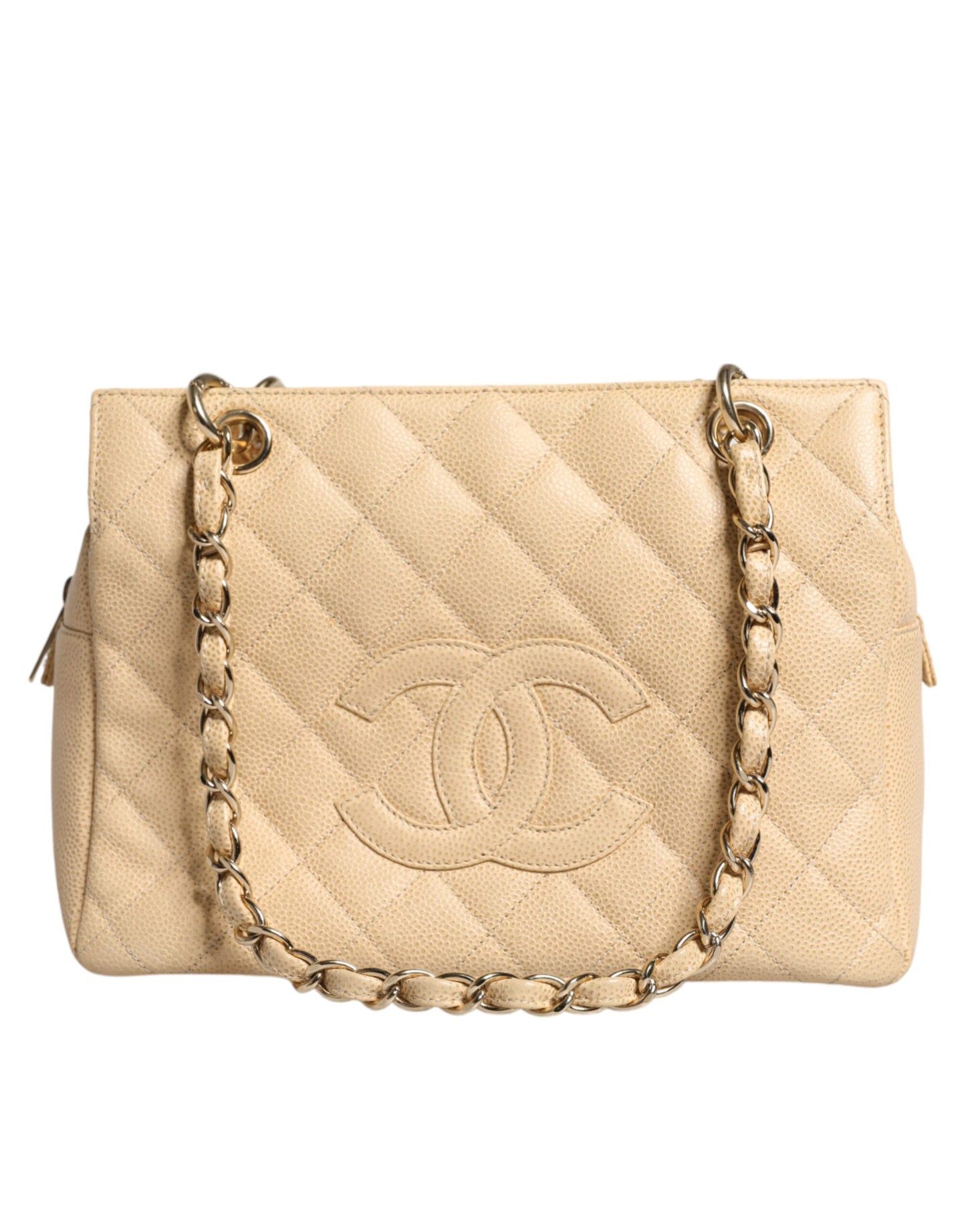 Chanel Beige Kaviar De Coco Kette Leder Geldbörse Tasche