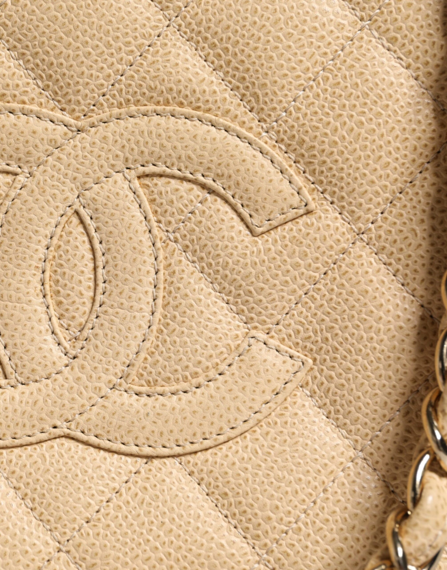 Chanel Beige Kaviar De Coco Kette Leder Geldbörse Tasche