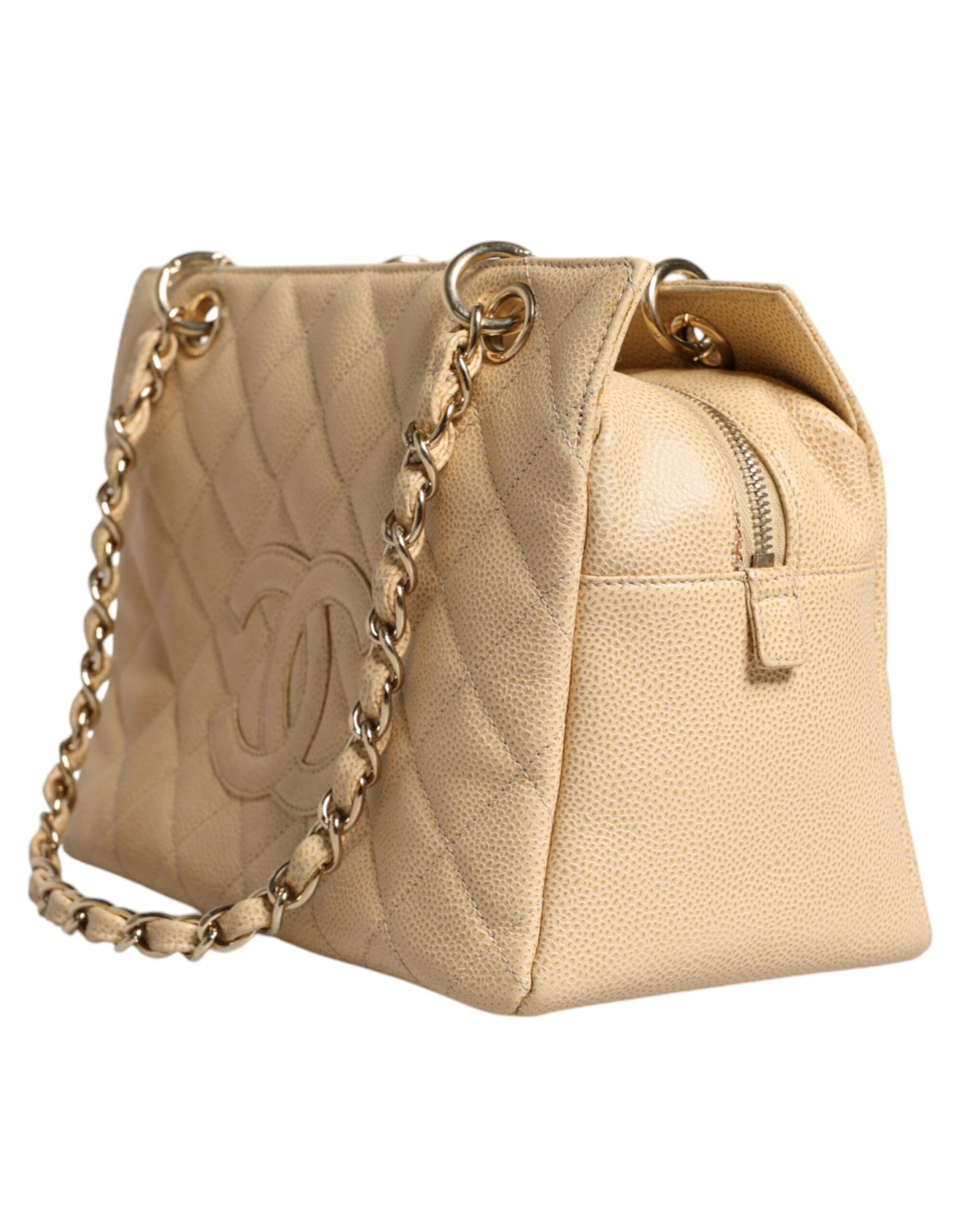 Chanel Beige Kaviar De Coco Kette Leder Geldbörse Tasche