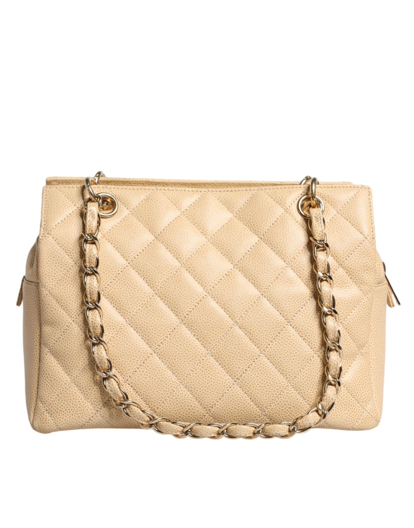 Chanel Beige Kaviar De Coco Kette Leder Geldbörse Tasche