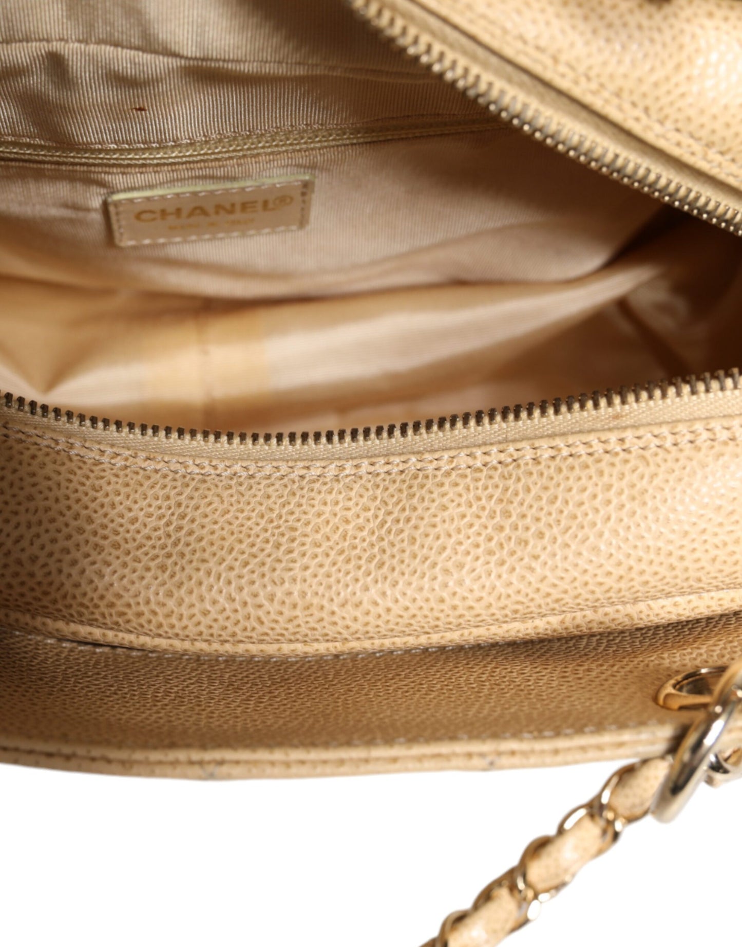 Chanel Beige Kaviar De Coco Kette Leder Geldbörse Tasche