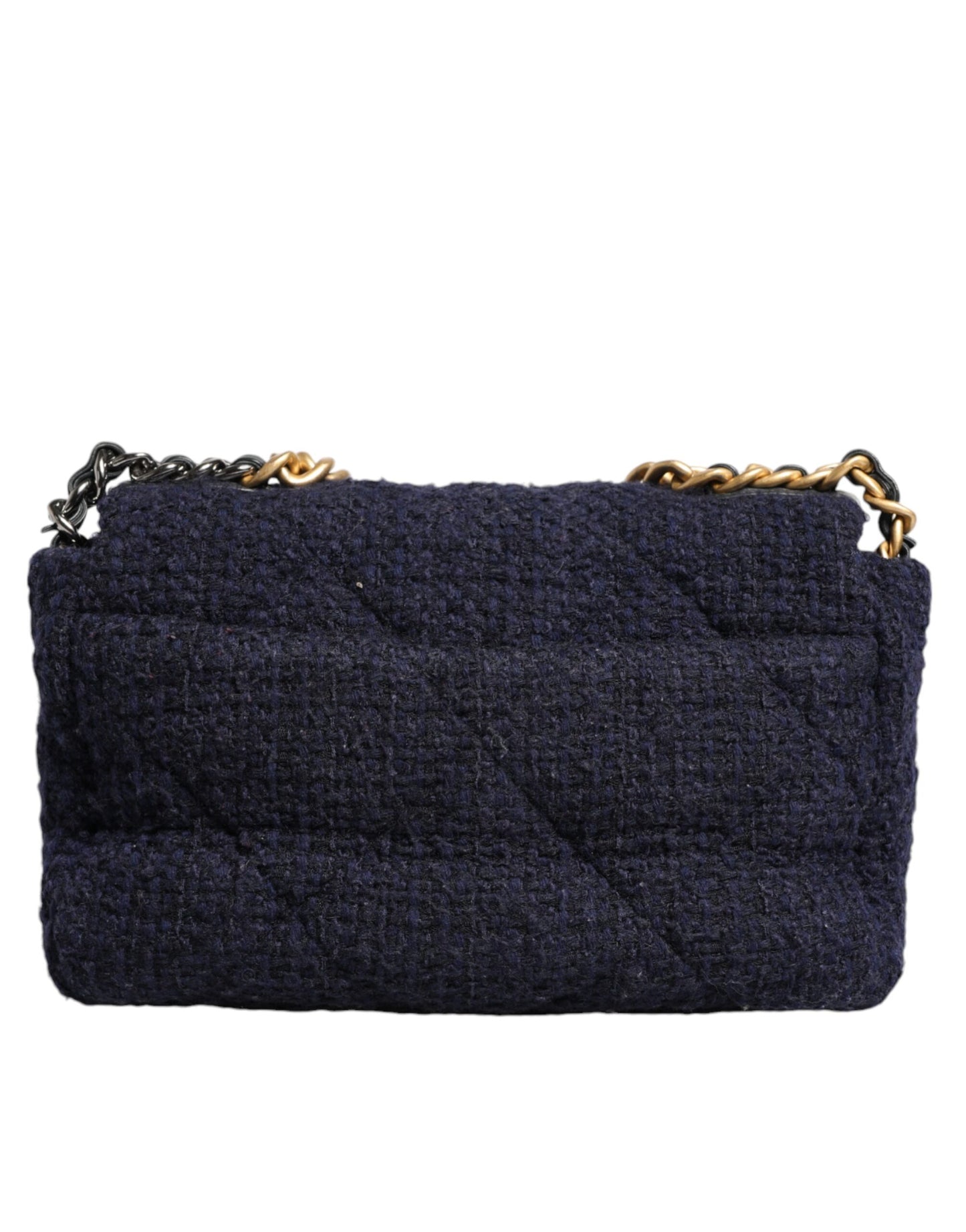 Chanel Dunkelblau Medium Flap Tweed CC Gold Gray Chain Umhängetasche