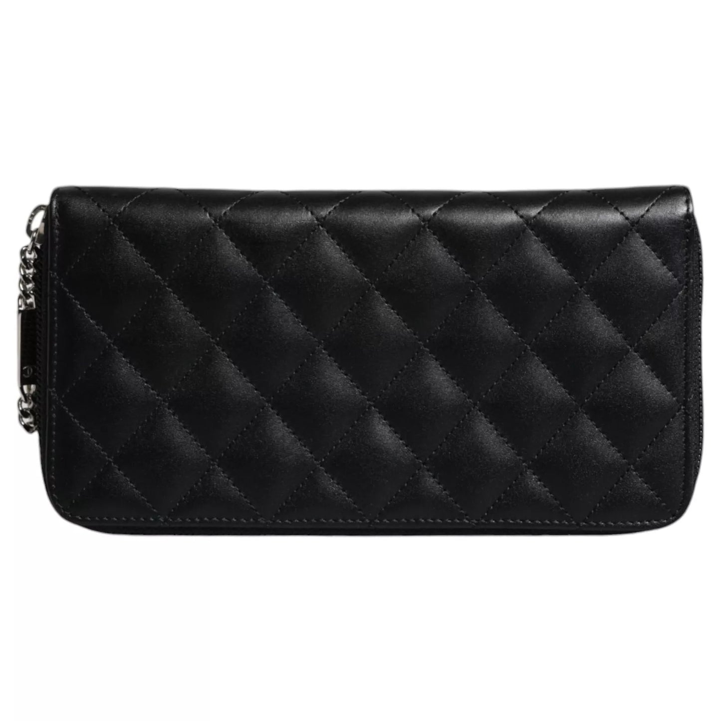 Chanel Schwarzes gestepptes Leder Logo CC Continental Zip Wallet
