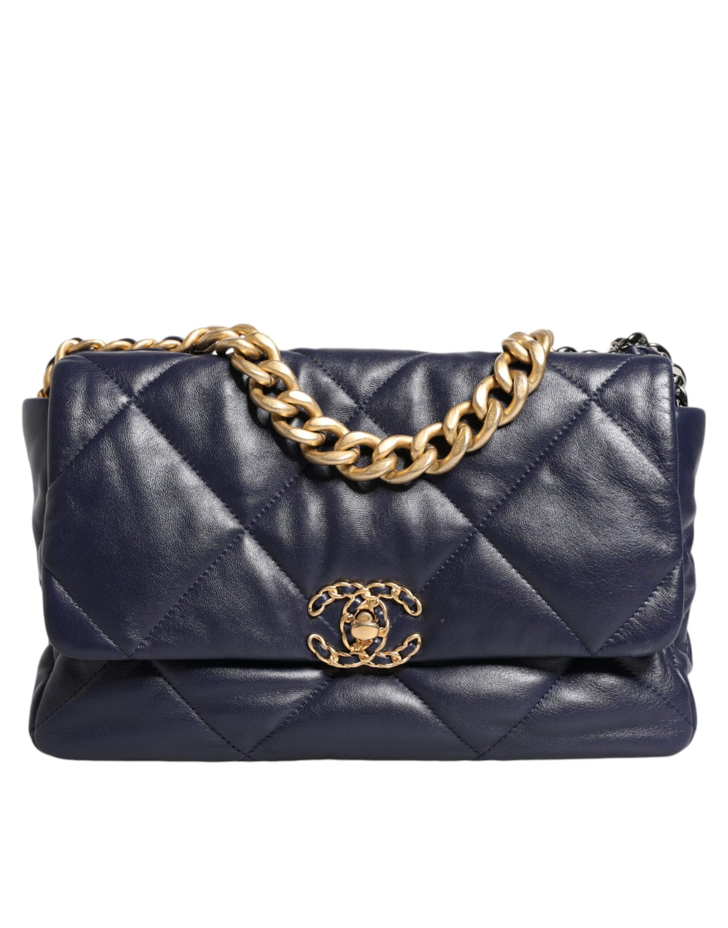 Chanel Blaue Lederumhängetasche mit gesteppter Kette