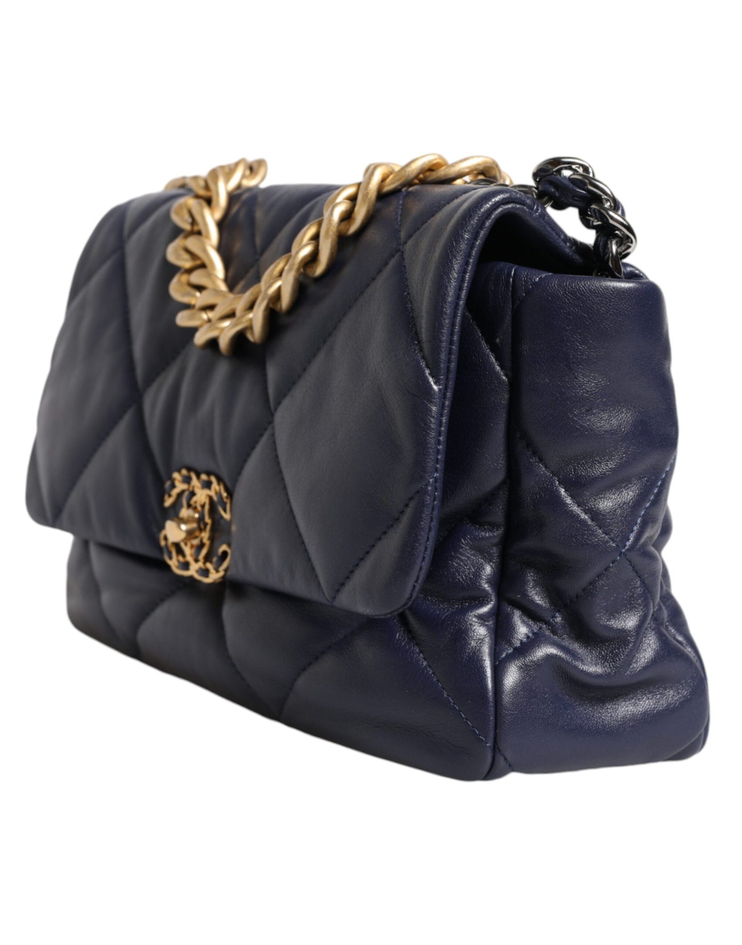 Chanel Blaue Lederumhängetasche mit gesteppter Kette