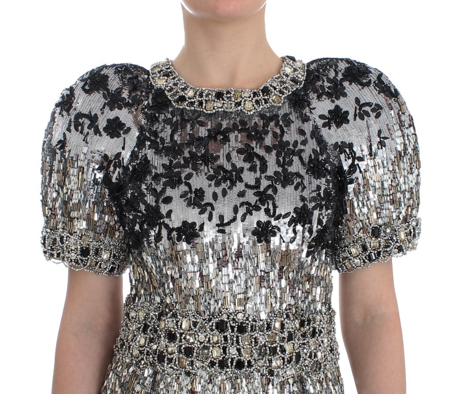 Dolce & Gabbana Crystal Silver Runway Handgefertigtes Kleid