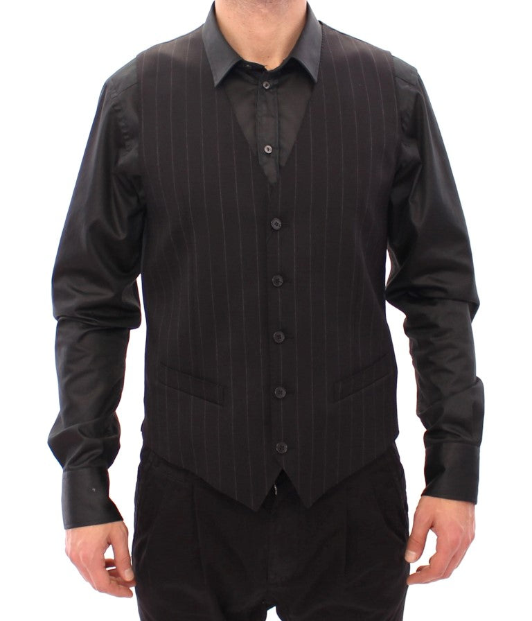 Dolce & Gabbana Schwarz gestreifte Logo-Weste aus Wolle