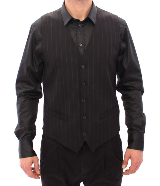 Dolce & Gabbana Schwarz gestreifte Logo-Weste aus Wolle