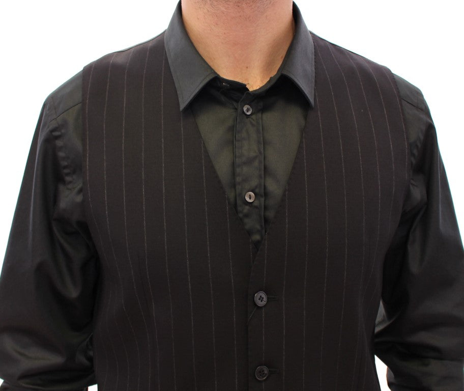 Dolce & Gabbana Schwarz gestreifte Logo-Weste aus Wolle