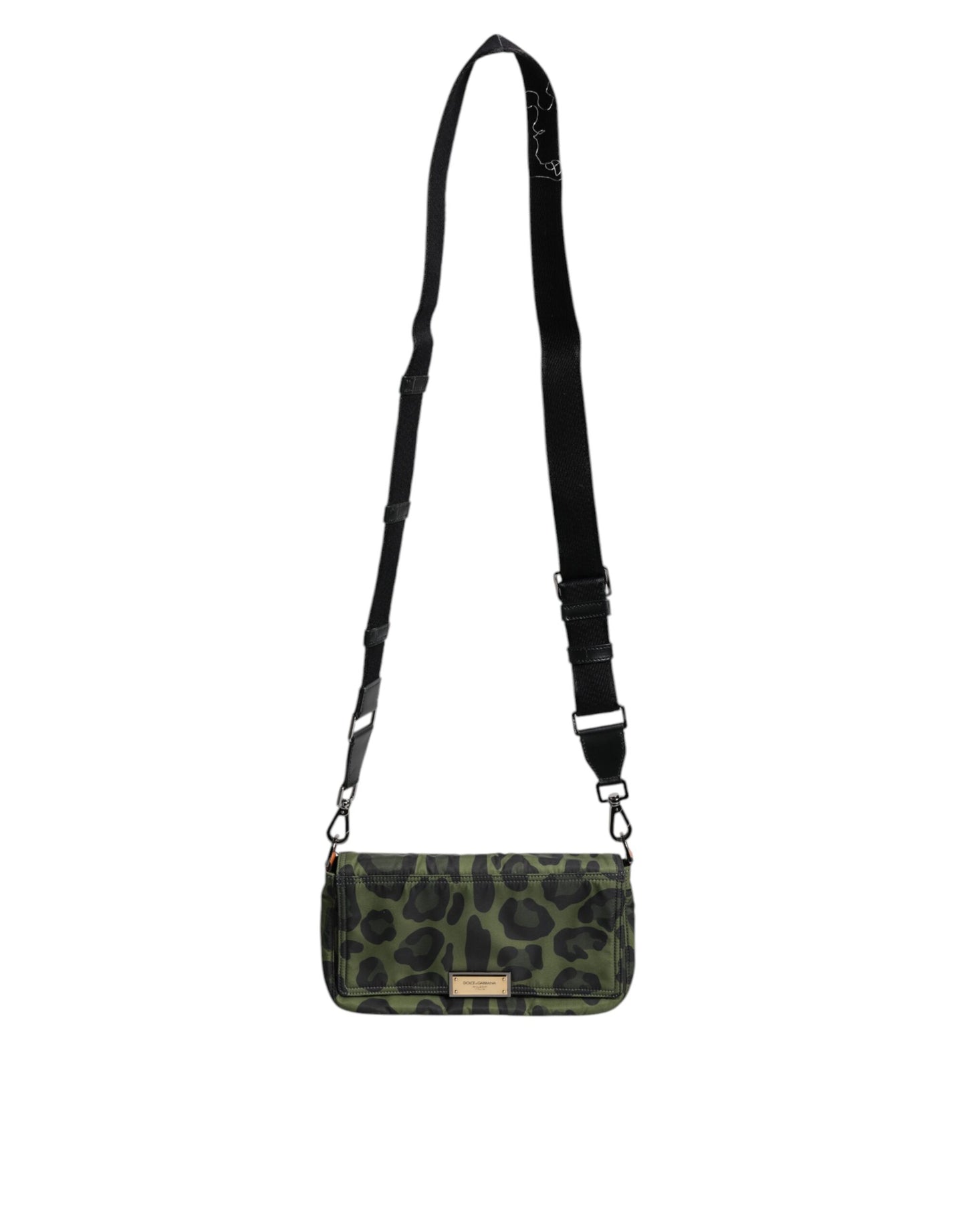 Dolce & Gabbana Grüne Nylon Leopard Print Shell Messenger Crossbody Tasche