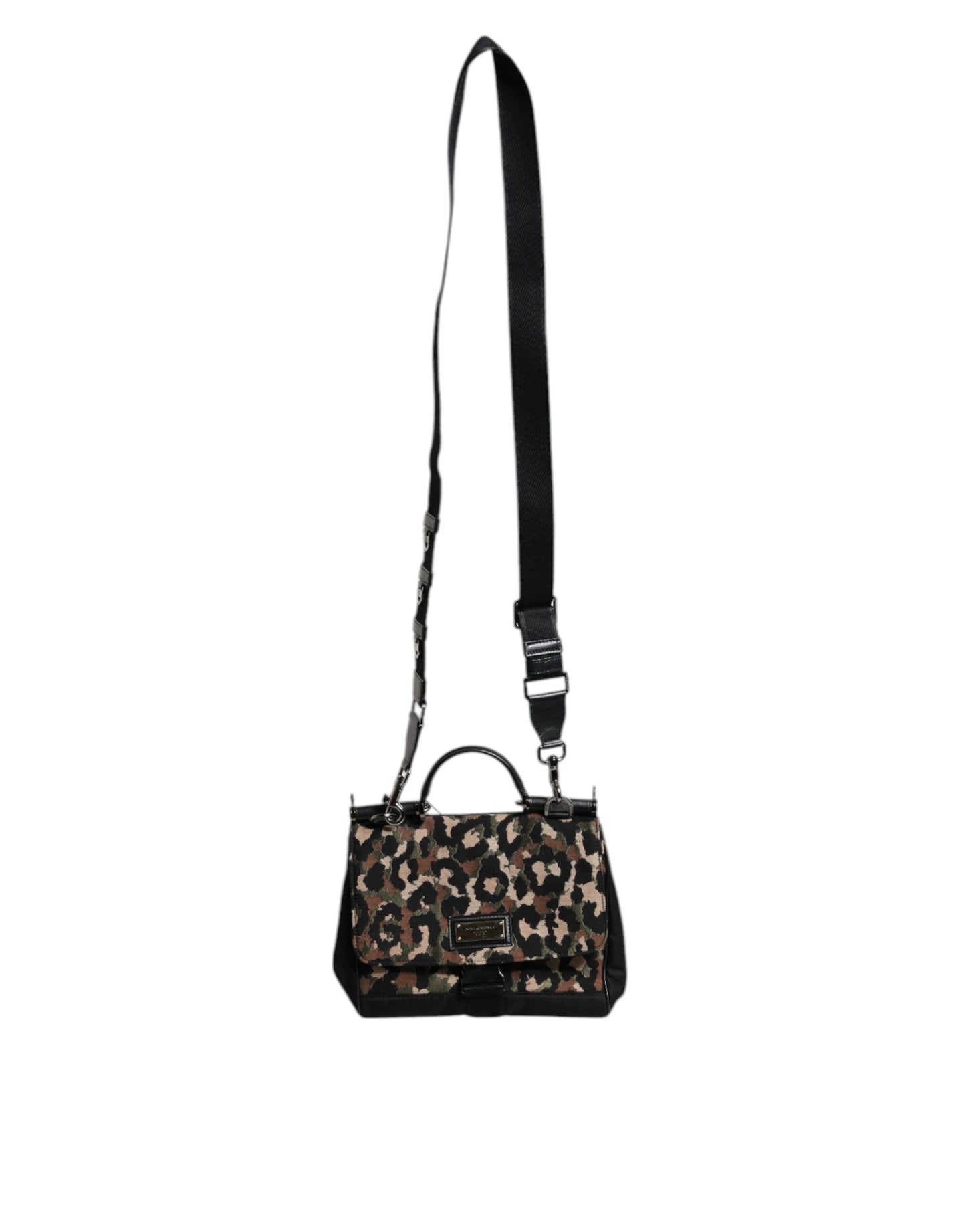 Dolce & Gabbana Braune Leopard Print Lacquard Nylon Sicily Tote Bag